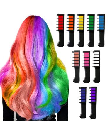 Auriviz Hair Chalk for Girls Kids Temporary Bright Hair Chalk Comb Non-Toxic Washable Hair Color Dye for Kids of Age 4 5 6 7 8 9 Christmas New Years Cosplay Party Birthday Gifts (10 Pack)