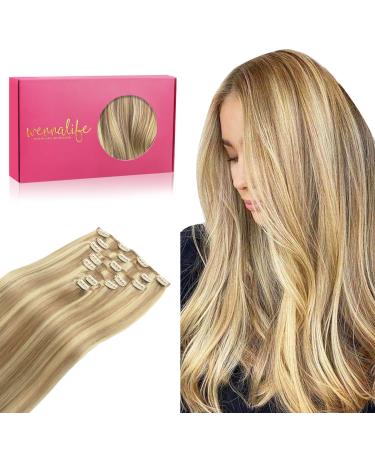 WENNALIFE Clip in Human Hair Extensions  18 Inch 120g 7pcs Light Blonde Highlighted Golden Blonde Hair Extensions Clip In Human Hair Remy Clip in Hair Extensions Real Human Hair Double Weft 18 Inch-120g 16/22 Light Blon...