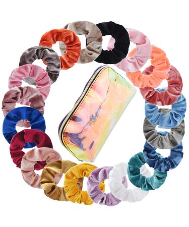 iloovee 20 Pack Velvet Scrunchies for hair Multi-color Scrunchy Hair Ties Ropes Super Elastic Hair Bands Hair Accessories for Women or Ladies or Girls 20 Color