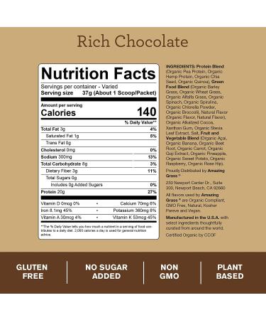Buy Amazing Grass Protein Superfood Rich Chocolate 22.9 oz | Plant-Based Nutrition Online - Buy Online on GoSupps.com