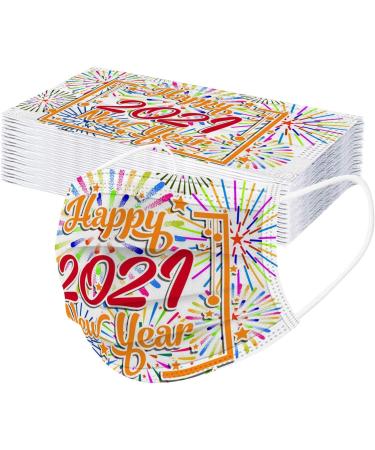 BEUU 30PCS Disposable Face_Mack for Adult 2021 Happy New Year Face Bandanas 3-Layer Non-Woven with Elastic Earloops - Buy Online on GoSupps.com