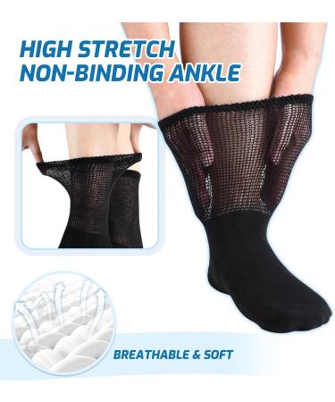 LIN Diabetic Socks - 6 Pairs Crew/Jet Black - Non-Binding Circulatory Extra Wide Top Socks for Men & Women with Edema, Neuropathy, and Lymphedema - Size 13-15 - Buy Online on GoSupps.com