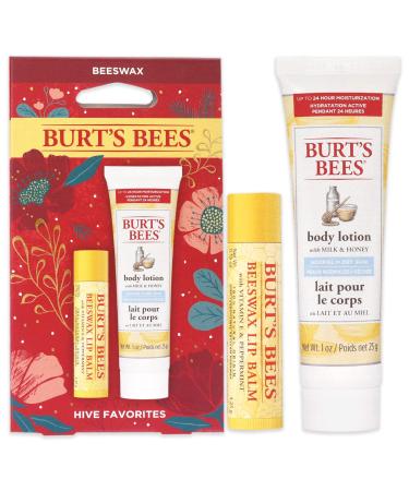 Burts Bees Hive Favorites Kit - Beeswax Unisex 2021-0.15oz Beeswax Lip Balm 1.0oz Body Lotion with Milk and Honey 2 Piece set