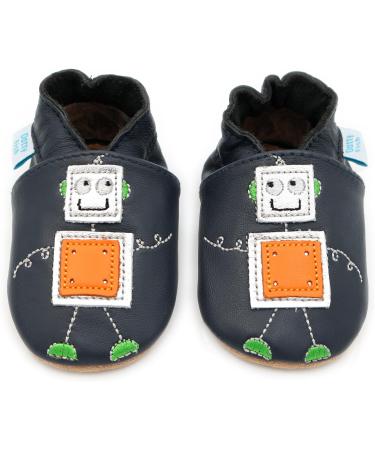 Dotty Fish Soft Leather Baby Shoes for Boys | Non-Slip Suede Soles | Silver Robot Design | 3-4 Years Size - Buy Online on GoSupps.com