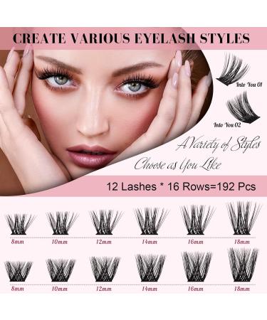 192 Pcs Lash Clusters 2 Styles Mixed Cluster Lashes DIY Eyelash Extensions Eyelash Cluster Extension DIY Individual Lashes Super Thin Band Soft and Easy to Wear (Into You-01+Into You-02 D-Mix) 8-16mix(192PCS)D Curl Into You-01+Into You-02 - Buy Online on GoSupps.com