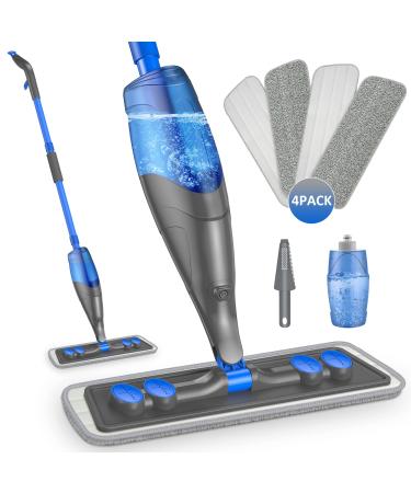 Spray Mop for Floor Cleaning- Floor Mop Microfiber Flat Mop Wet Dry Dust Mop with Refillable 635ML Bottle 4 Washable Pads Sprayer for Hardwood Floor Laminate Tiles Wood Ceramic Vinyl Home Kitchen Mop with 4 gray pads
