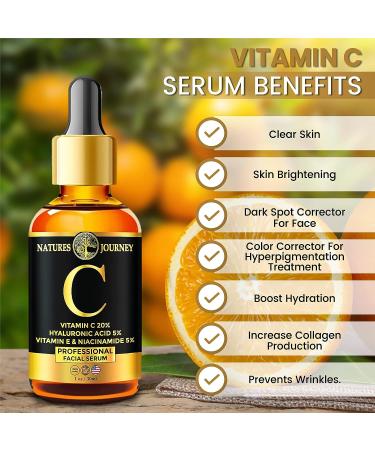 Natures Journey Vitamin C Serum with Hyaluronic Acid - Dark Spot Corrector & Anti-Aging Formula (1 oz) - Buy Online on GoSupps.com