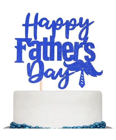 Happy Father's Day Cake Topper - Glitter Father's Day Decorations - Perfect Happy Birthday Dad Cake Topper for Men's Birthday Party Supplies Blue