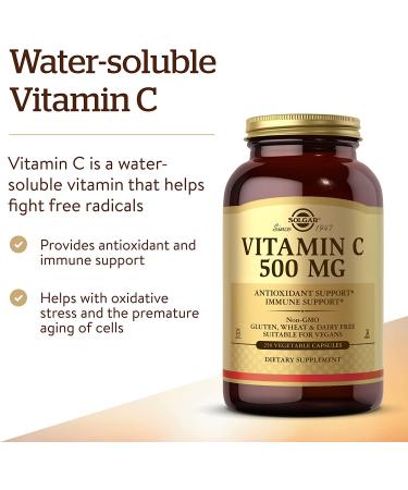 Solgar Vitamin C 500 mg - 250 Vegetable Capsules | Immune Support & Antioxidant - Buy Online on GoSupps.com