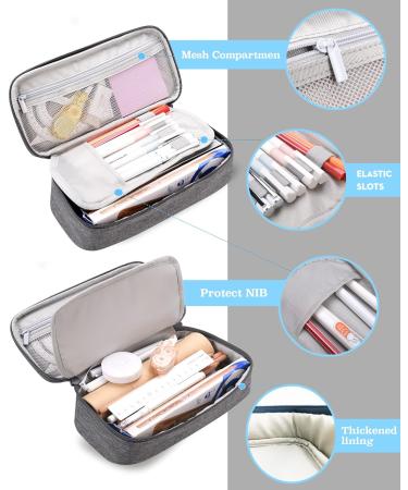 YOKUMA Pencil Case Large Capacity Pencil Pouch Aesthetic Zipper Pencil Box Back to School Supplies for College Student Teen Adults Travel Essentials Electronic Cable Organize Grey - Buy Online on GoSupps.com