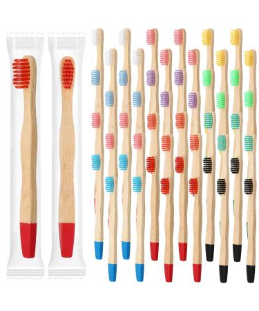Estune 48 Pcs 5.7 Inch Kids Bamboo Toothbrushes Soft Bristle Toothbrush Individually Wrapped Toddler Toothbrush Manual Tooth Brushes for Kids Adults Home Travel Teeth Oral Supplies  12 Colors