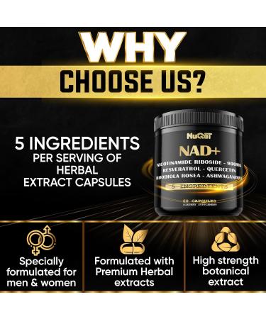 NAD+ Supplement with Nicotinamide Riboside Resveratrol Quercetin Turmeric Rhodiola Rosea - 60 Count - Buy Online on GoSupps.com
