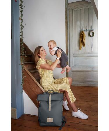 L SSIG Diaper Bag with Changing Mat Stroller Attachment & Bottle Holder - Sustainable GRE Rolltop Backpack in Dark Grey - Buy Online on GoSupps.com