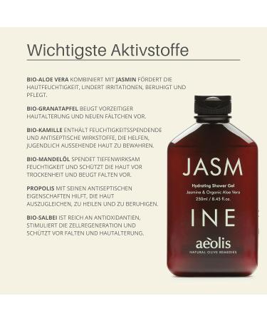 AEOLIS Hydrating Care Shower Gel with Jasmine & Aloe Vera - All-Natural Olive Oil Cleanser for Men & Women - 8.45 Fl.oz - Buy Online on GoSupps.com