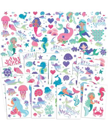 232 Pieces Kids Summer Party Temporary Tattoos Luau Themed Tattoos Mermaid temporary Tattoos Waterproof Tattoo Stickers Summer Fruit Tattoos Beach Mermaid Party Supplies (Mermaid Style) - Buy Online on GoSupps.com