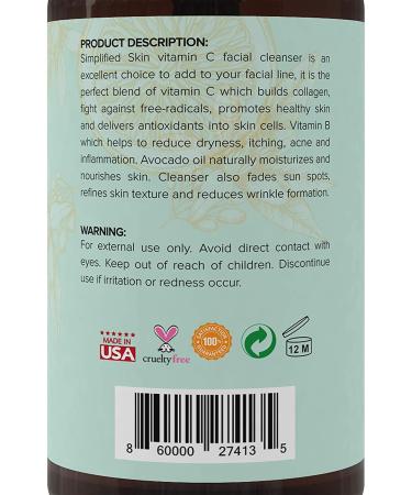 Vitamin C Facial Cleanser | Daily Anti-Aging & Acne Gel | Natural Makeup Remover for Oily, Dry & Sensitive Skin - Simplified Skin - Buy Online on GoSupps.com