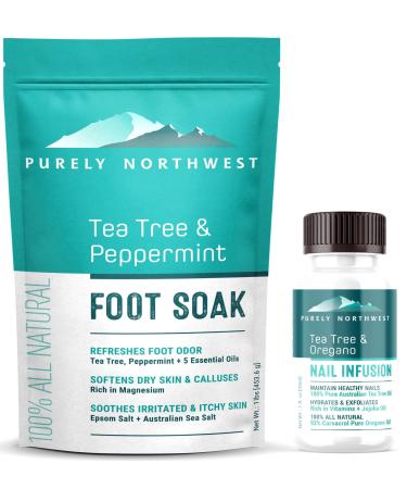 Purely Northwest-Tea Tree Oil Foot Soak & Nail Repair Oil Set- For Damaged Nails  Athletes Foot  Smelly Feet and Foot Callus - Made in the USA