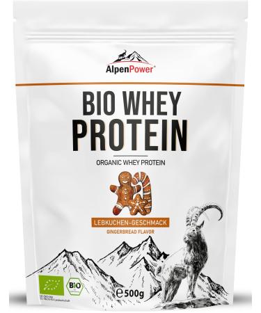 Alpine power organic whey protein gingerbread 500 g - 100% natural ingredients & without additives - high -quality CFM protein powder made of best organic alpine milk gingerbread 500 g (1 Pack)