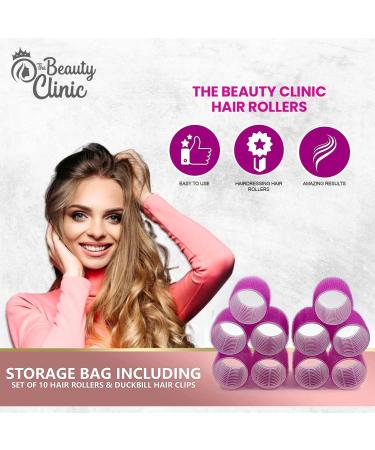 The Beauty Clinic Velcro Rollers for Hair - 10 PCS Self Grip Hair Roller 44mm by 48mm with 6 Duckbill Sectioning Clips Hairdressing Curlers And Self Holding DIY Roller Storage Bag Pink - Buy Online on GoSupps.com