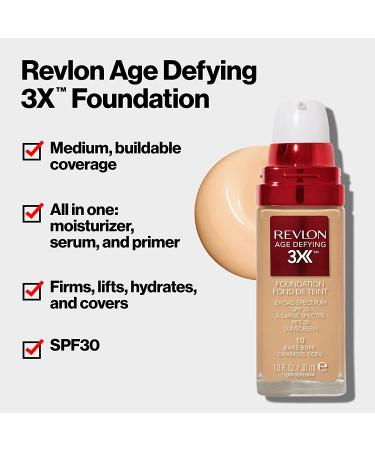 Revlon Age Defying 3X Liquid Foundation SPF 30 Natural Beige 1 Fl Oz - Buy Online on GoSupps.com
