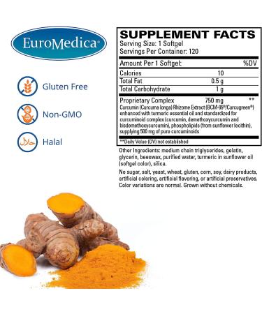 EuroMedica CuraPro 750mg - High Potency Turmeric Curcumin Supplement - 120 Softgels - Buy Online on GoSupps.com