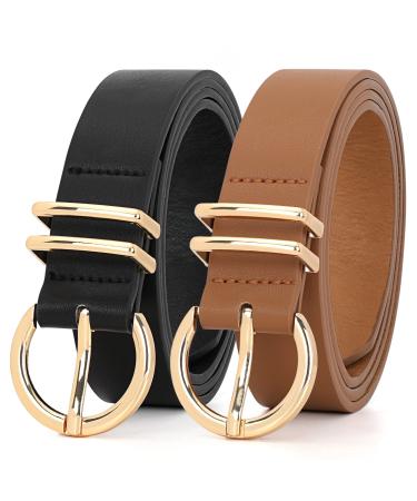 XZQTIVE 2 Pack Women Plus Size Leather Belts Fashion Cowhide Black Waist Belt with Solid Pin Buckle for Jeans Pants Dress X-Large: fits waist from 42"-47" A-black+brown