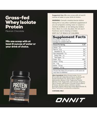 ONNIT Grass Fed Whey Isolate Protein Powder Protein Powder Dietary Supplement to Support Muscle Gain and Workout Recovery 30 Servings per Tub 30.7 oz (Chocolate) - Buy Online on GoSupps.com