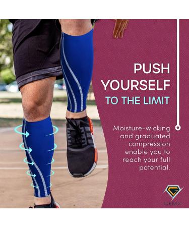 Gemx Calf Compression Sleeve (1 Pair) - Breathable Neoprene Fabric Shin Support for Running, Cycling, and Hiking - Men & Women - Blue - Buy Online on GoSupps.com