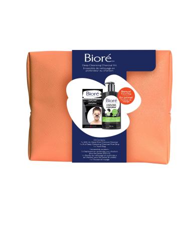 VALUE PACK | Bior Deep Cleansing Charcoal Gift Set with BONUS Travel Bag | $30 Value | Deep Pore Charcoal Cleanser and Pore Strips for the face with Natural Charcoal for Oily Skin (2 Pack)