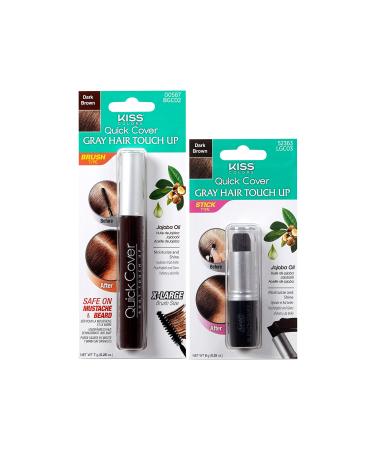 Kiss Quick Cover Gray Hair Touch Up, Root Touch Up, Moisturize and Shine, Brush Type & Stick Type Set (Dark Brown) # Dark Brown Set