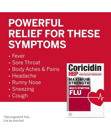 Coricidin HBP Multi-Symptom Relief Tablets - Decongestant-Free Flu Medicine for High Blood Pressure - 48 Count (2x24ct - Buy Online on GoSupps.com