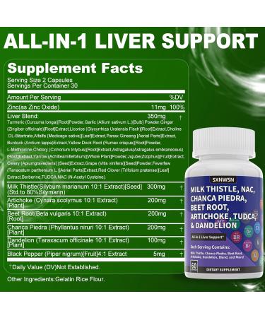 SXNWSN Liver Support Capsules | Milk Thistle Artichoke & Dandelion Root - Liver Cleanse Detox Support & Repair Supplement 60 Count - Buy Online on GoSupps.com