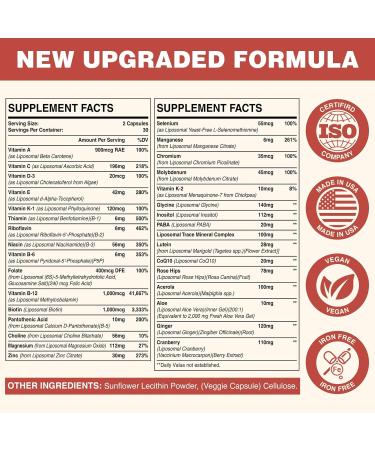 Liposomal Multivitamin for Women 50+ - Women Daily Multivitamin with 32 Ingredients, CoQ10, Vitamins C, B, D, E for Cardiovascular & Bone Health Support - Iron-Free (60 Capsules) 60 Count (Pack of 1) - Buy Online on GoSupps.com