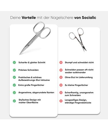 Socialic Nail Scissors with Etui - Extra Sharp Rust-Free Stainless Steel for Manicure & Pedicure | Ideal Skin Fingernail & Toenail Scissors - Buy Online on GoSupps.com