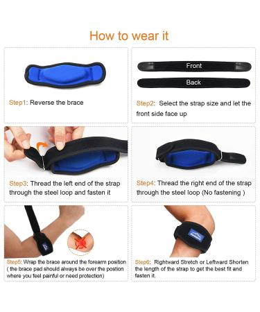 Tennis Elbow Brace with Metal Buckle Compression Pad - 2-Pack, Adjustable Straps for Pain Relief and Tendonitis Support in Blue - Unisex Design - Buy Online on GoSupps.com