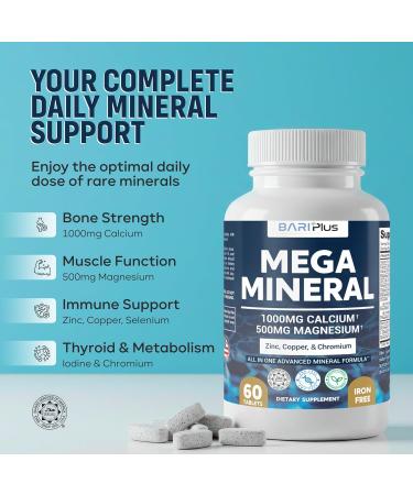 Mega Mineral Complete Complex with Vitamin D Calcium Magnesium Zinc Potassium Boron Selenium Chromium & 72 Trace Minerals Iron-Free USA Made 60 Tablets 60 Count (Pack of 1) - Buy Online on GoSupps.com
