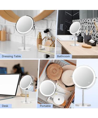 8-Inch Rechargeable LED Makeup Mirror with Lights - 1X/10X Magnification, 3 Color Modes, 360 Rotation - Buy Online on GoSupps.com