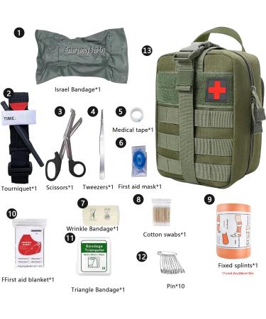First Aid Set & Tactical Medical Bag for Camping Hiking & Adventure - Trauma Kit for Home Car & Military Survival - Bleeding Control Gear (Green) - Buy Online on GoSupps.com