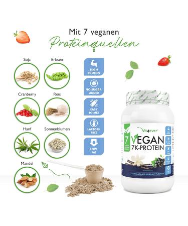 Vegan 7K Protein Powder 1kg - Vanilla Black Currant | Herbal Blend with Rice Almond Soy Pea Hemp Cranberry & Sunflower Protein - International Shipping Available - Buy Online on GoSupps.com