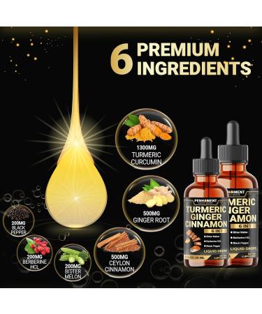 6in1 Liquid Turmeric Curcumin with Ginger, Berberine, Ceylon Cinnamon, Bitter Melon, Black Pepper - Drops Extract for Joint Support - 2Packs of 1 Fl Oz 1 Fl Oz (Pack of 2) - Buy Online on GoSupps.com