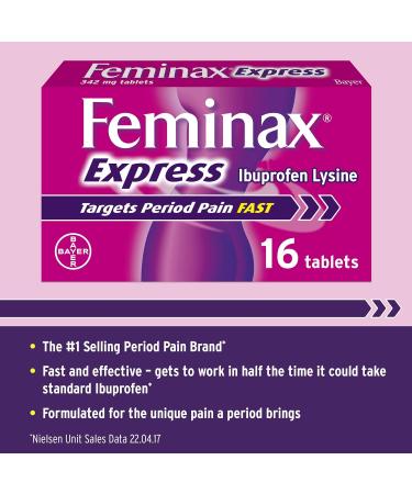 Feminax Express 342mg x 16 Tablets - Fast Relief with Ibuprofen and Lysine - Buy Online on GoSupps.com