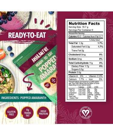 Amaranthy Popped Amaranth Bag - High Protein, Low Calorie, Vegan - 3.53 oz - Buy Online on GoSupps.com