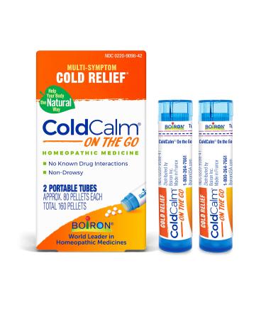 Boiron ColdCalm On The Go Cold Relief for Sneezing Runny Nose Nasal Congestion and Sore Throat - 2 Count (160 Pellets) 80 Count (Pack of 2)