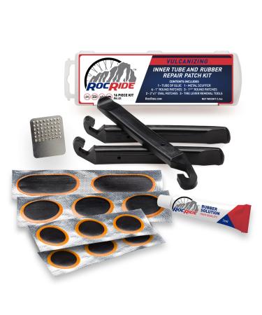 RocRide 16-PC Inner Tube Patch Bicycle Repair Kit. Also for Inflatable Dinghies, ATVs, BMX and Motorcycles.