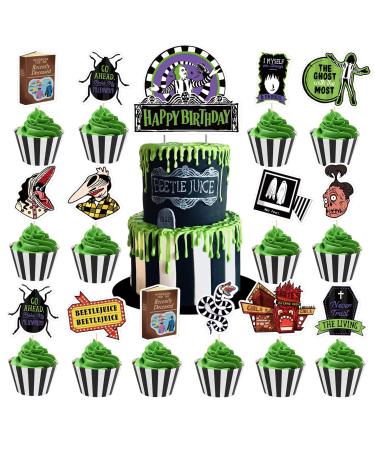 25Pcs Horror Movie Theme Party Cake&Cupcake Toppers Halloween Beattlejuice Party Decoration for Birthday Party Supplies