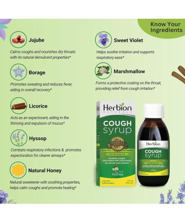 Herbion Naturals Cough Syrup with Honey - Soothing El Jarabe para La TOS 5 Fl Oz - Naturally Tasty Throat Relief for International Shipping - Buy Online on GoSupps.com