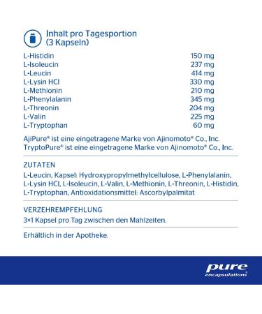 Pure Encapsulations Essential Aminos - 180 Vegan Capsules | Balanced Essential Amino Acids for Optimal Health - International Shipping Available - Buy Online on GoSupps.com
