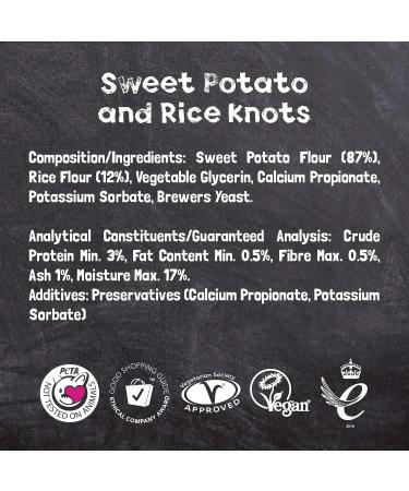 Pawtato Vegan dog chews Small Knots. Natural rawhide alternative dog treat. Low fat plant based hypoallergenic sweet potato chews 150g - Buy Online on GoSupps.com