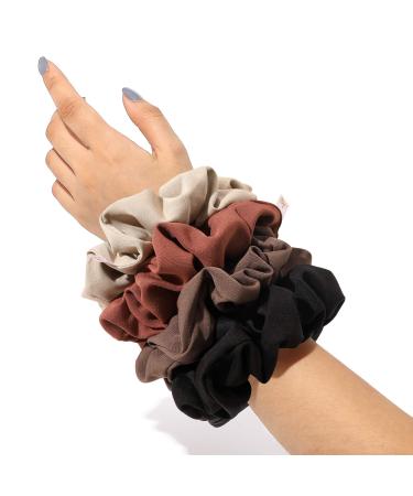 Scrunchies Hair Ties Big Large Scrunchie for Girls Women Thick Hair Cute Hairties Jumbo Scrunchy For Thick Curl Hair No Crease Hair Accessories Soft Ropes Ponytail Holder No Hurt Your Hair (Black Brown Beige Brick-red)