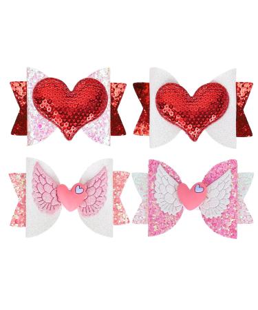 Whaline 4Pcs Valentine's Day Hair Bow Clips Heart Sequins Hairgrips Glitter Red Pink Hair Barrettes Sparkly Alligator Hair Pins for Girls Toddlers Teens Wedding Birthday Party Hair Accessories